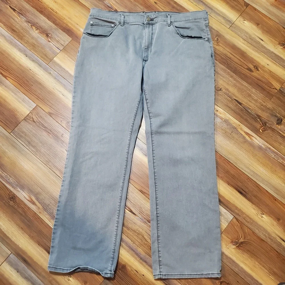 Mott & Bow Mens Straight Leg Jeans Gray Stone Wash 40x32 Stretch Denim Pants